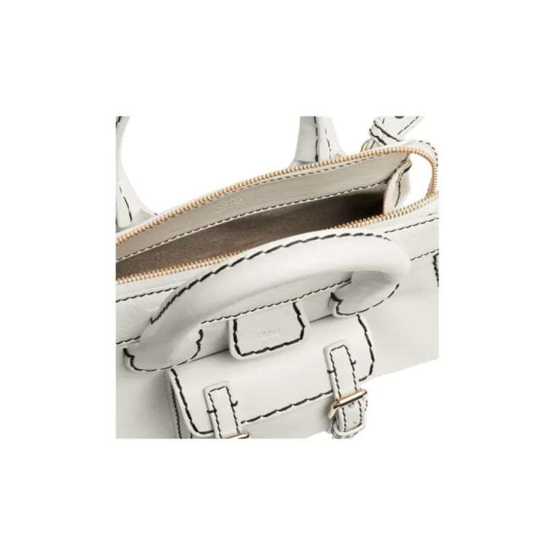 Chloe Buffalo Leather Shoulder Bag Crossbody Bag Handbag Mini Women's White-3