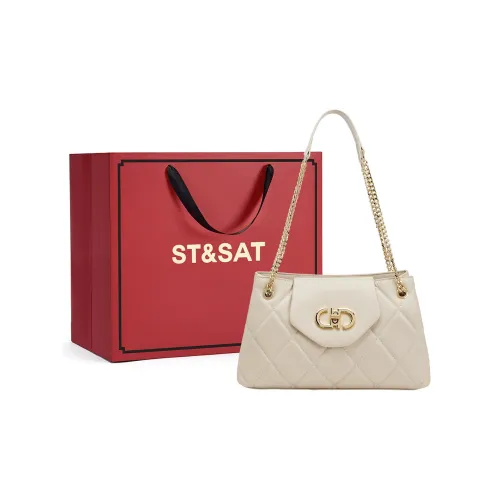ST&SAT Cow Leather With Synthetic Leather Underarm Shoulder Bag Women's White/Black