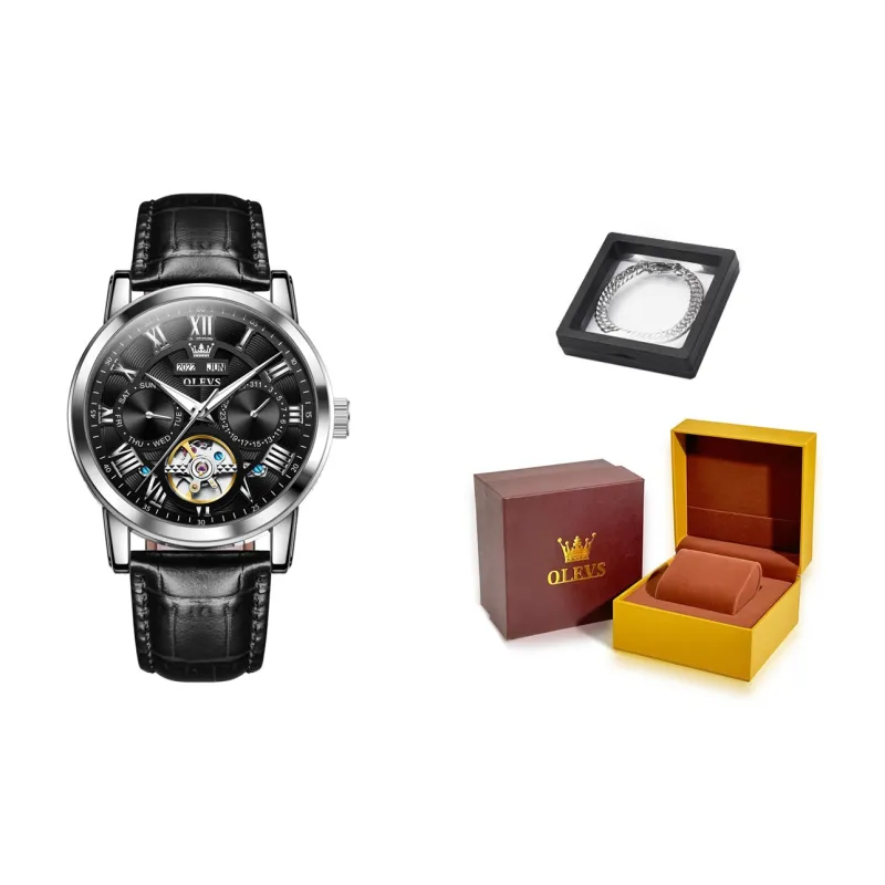 OLEVS Play The Cool Series Automatic Mechanical Movement Leather Strap Watch Men's Watches White Dial-15