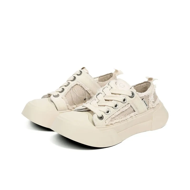 AGE ANGEL MEMENTO Wear-Resistant Height Increasing Slip-Resistant Low-Top Canvas Shoes Unisex Ecru-2