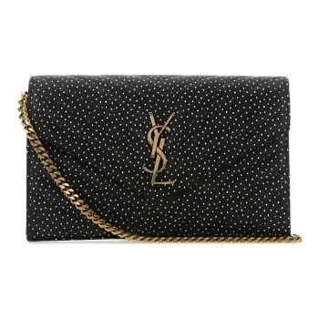 SAINT LAURENT ENVELOPE Leather Wallets Shoulder Bag Crossbody Bag Women's Black