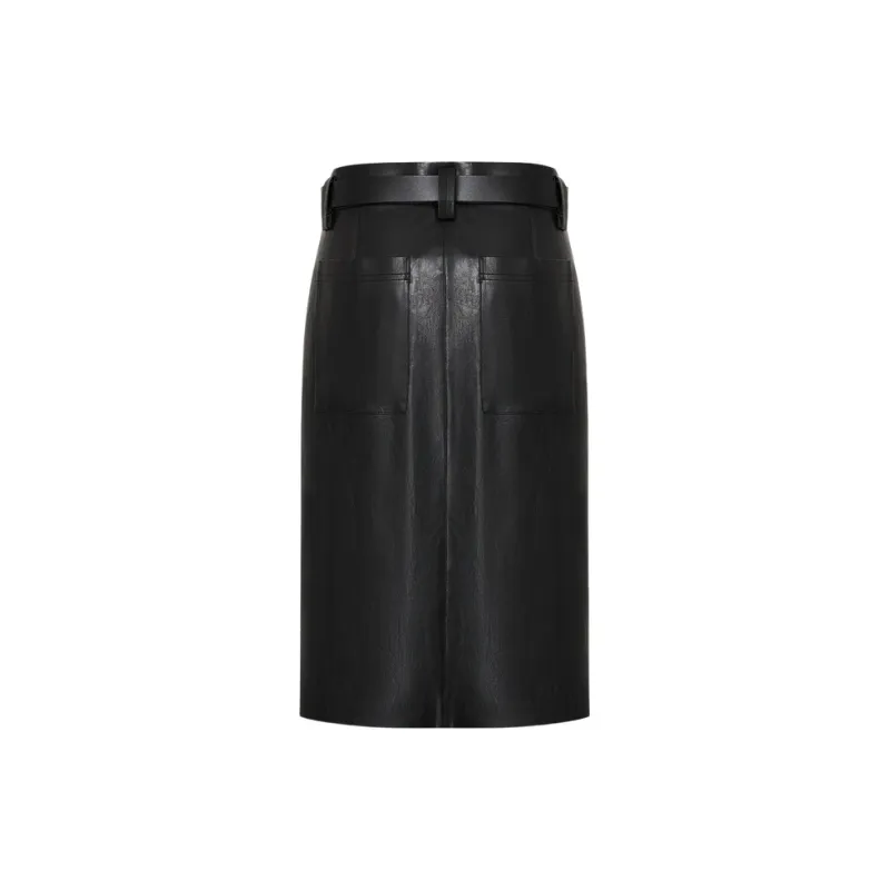 MOCO Leather Long Skirts Women's Black-1