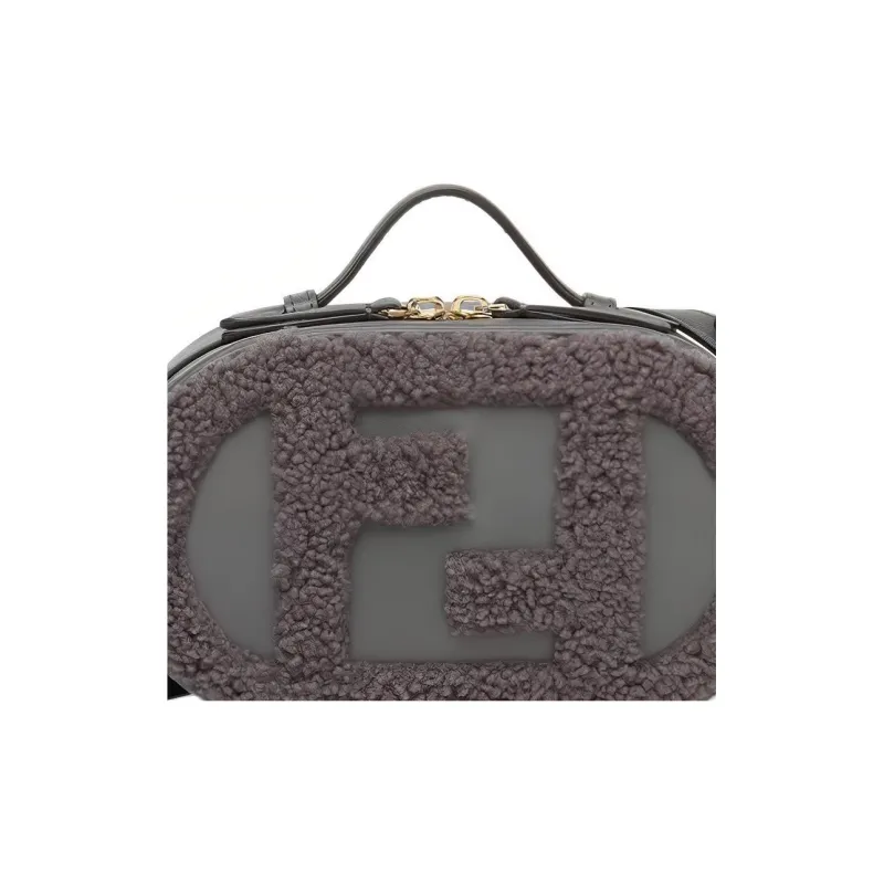 FENDI O'Lock Sheepskin Combined With Calfskin Camera Bag Shoulder Bag Crossbody Bag Handbag Mini Women's Gray-5