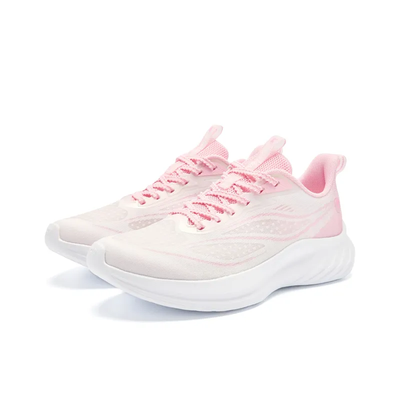 QIAODAN Cushioned Slip Resistant Abrasion Resistant Low Top Casual Running Shoes Women's White Pink-3