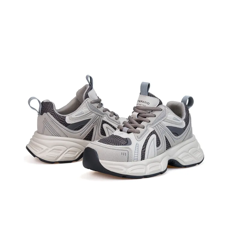Joy&Mario Lightweight Height Increasing Low Top Chunky Sneakers Women's Gray-4
