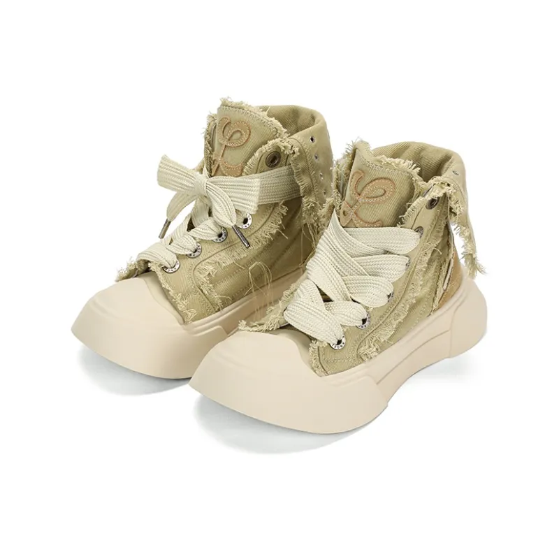 AGE ANGEL MEMENTO Wear-Resistant Height Increasing High-Top Canvas Shoes Women's Khaki-2