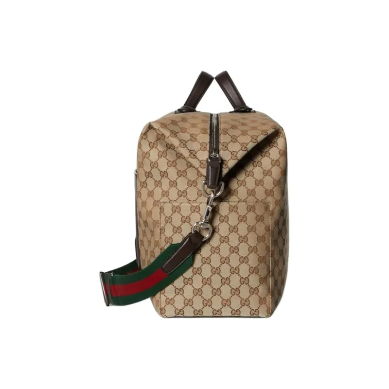 GUCCI Canvas Travel Bag Medium Size Men's Beige & Dark Brown-2