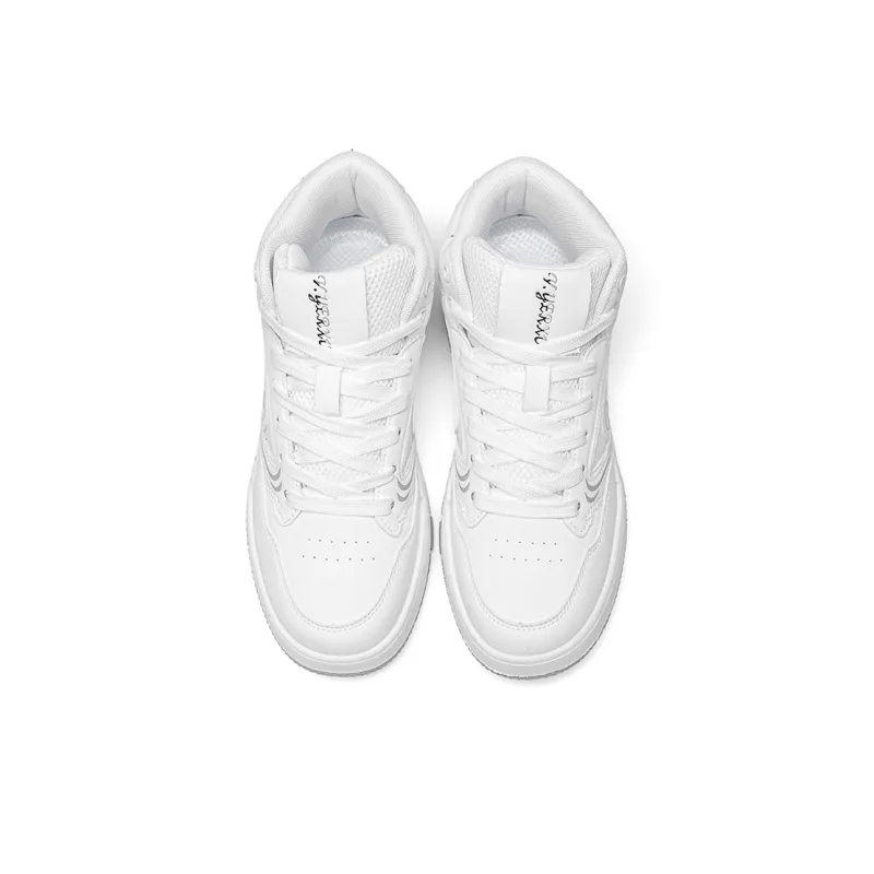 V.YERXU Skate Sneaker White Sneakers High Top Skateboard Shoes Unisex White Gray-2