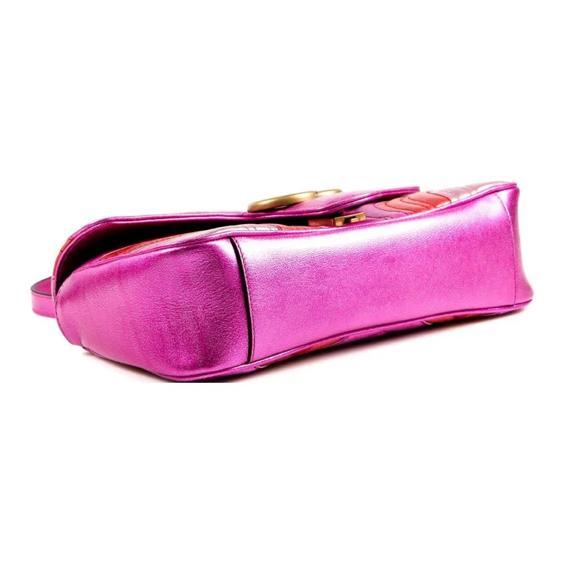 GUCCI Marmont Cow Leather Shoulder Bag Small Size Women's Purple Multicolor-3