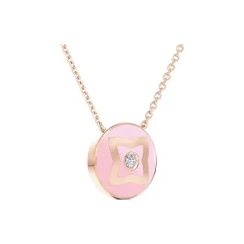 De Beers Enamel Diamond 18K Rose Gold Necklaces Unisex Pink
