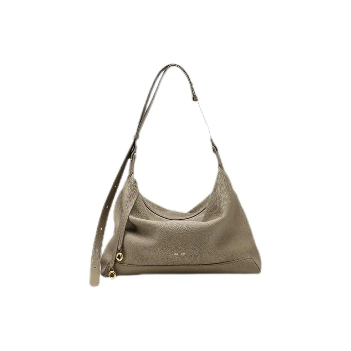 HONGU Cow Leather Hobo Bag Shoulder Bag Medium Size Women's Elephant Gray/Army Green/Pitch Black-0