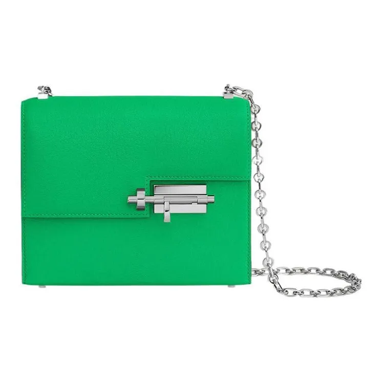 HERMES Verrou Chamkila Goat Skin Chain Bag Handgun Bag Shoulder Bag Crossbody Bag Mini Women's Bright Green-0