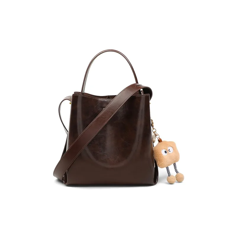 C°BANNER Cow Leather One Shoulder Crossbody Bucket Bag, Handbag Tubas Women's Wine Coffee-1