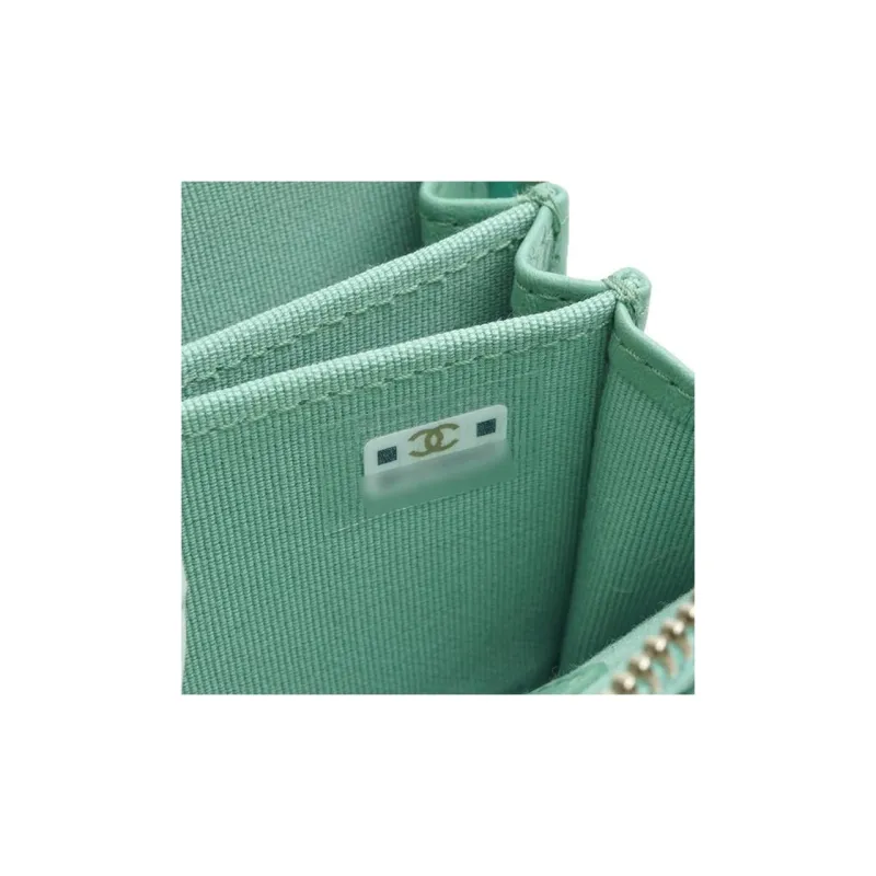 CHANEL Caviar Bright Calfskin Wallet Coin Purse Women's Light Green-5