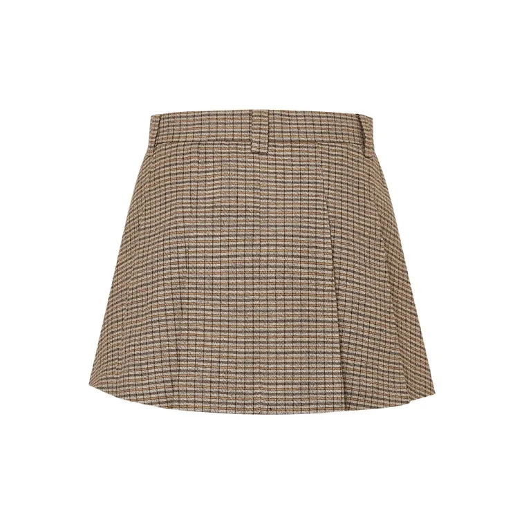 MOCO Casual Shorts Women's Gray Brown Plaid-1