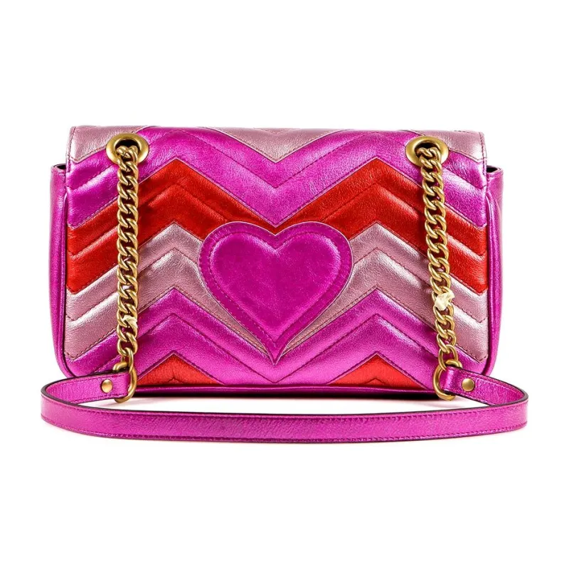 GUCCI Marmont Cow Leather Shoulder Bag Small Size Women's Purple Multicolor-2