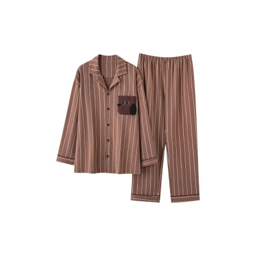 XIAFENYAN Pajama Set Unisex Brown Apricot