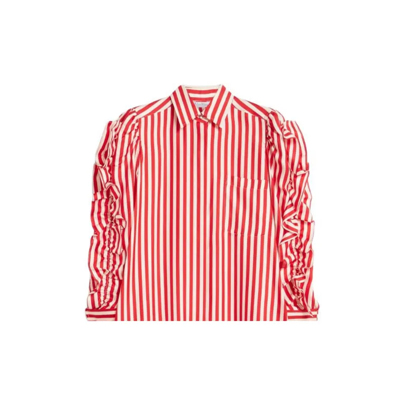 MaxMara Manna Collection Silk Shirt Dress Long-Sleeved Dresses Women's Red-5