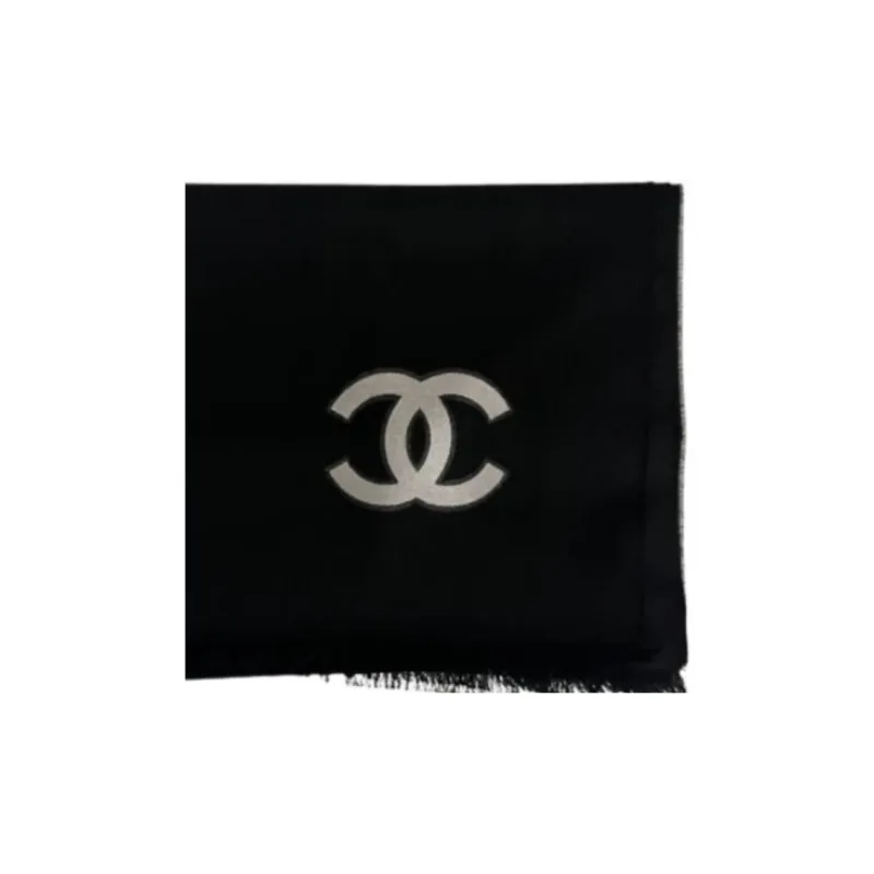 CHANEL Cashmere Knit Scarves Women's Black-1