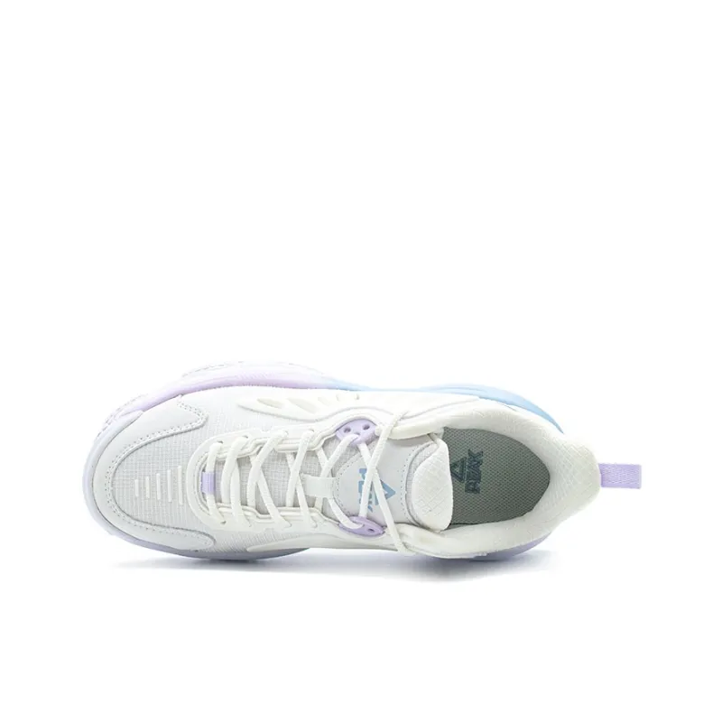 PEAK Cushioned Wear Resistant Slip Resistant Low Top Chunky Sneakers Women's All White Opt Blue-2