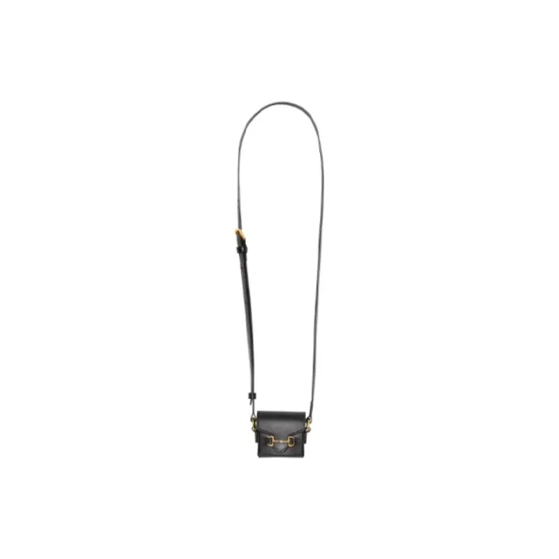 GUCCI Horsebit 1955 Leather Earphone Case Necklace Pouch Unisex Black-1