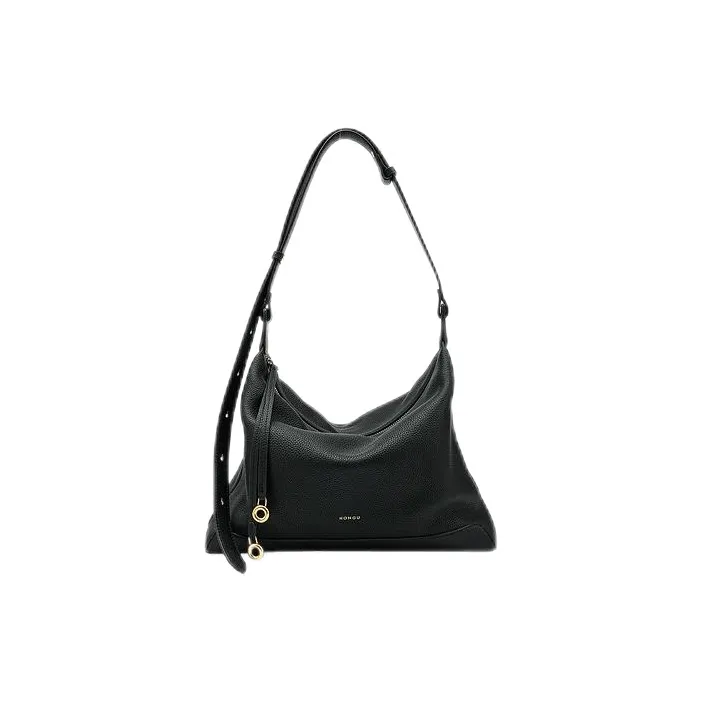 HONGU Cow Leather Hobo Bag Shoulder Bag Medium Size Women's Elephant Gray/Army Green/Pitch Black-5