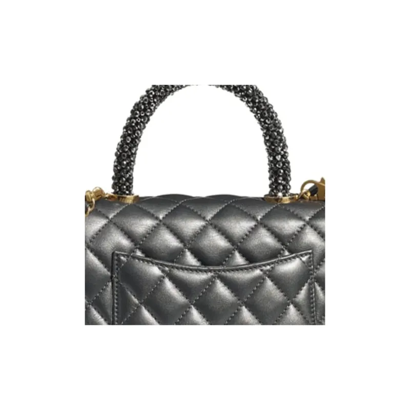CHANEL Coco Handle Calfskin Handbag, Shoulder Bag, Crossbody Bag Women's Dark Silver-3