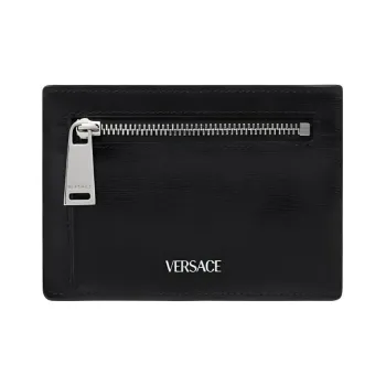 FANSIZHE Cow Leather Card Holder Men's Black & Silver