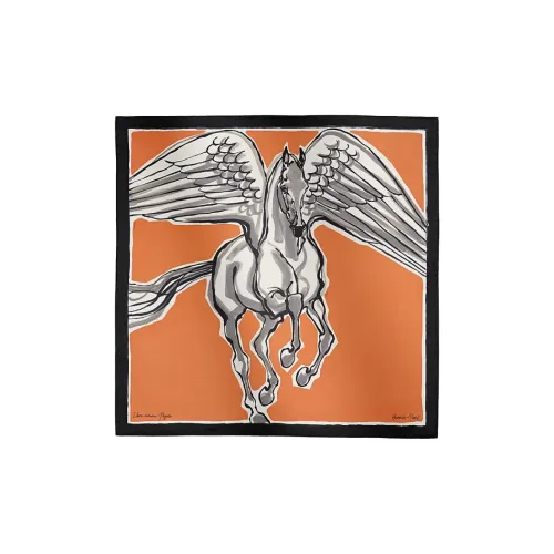 HERMES Silk Silk Scarves Women's Black/Caramel