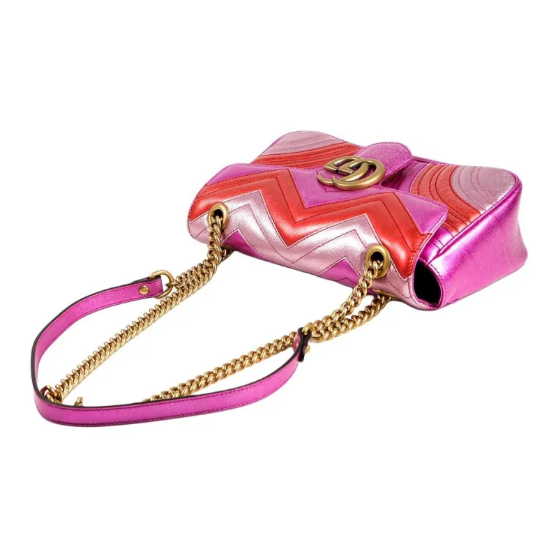 GUCCI Marmont Cow Leather Shoulder Bag Small Size Women's Purple Multicolor-4