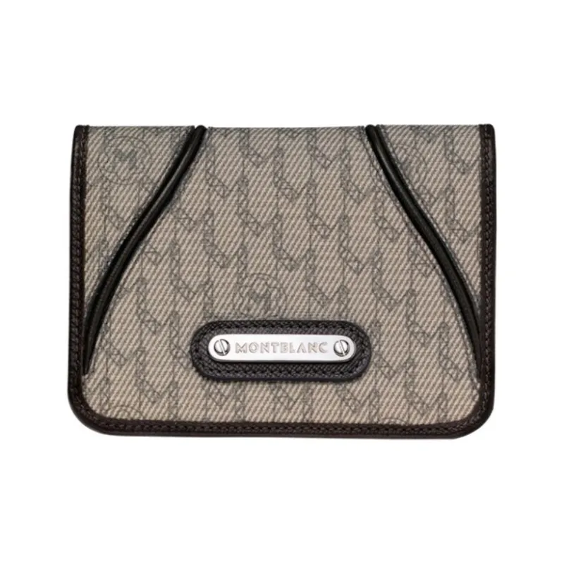 MONTBLANC PVD Coated Fabric Cow Leather Flap Business Card Holder Card Case Card Clip Women's Light Brown-0