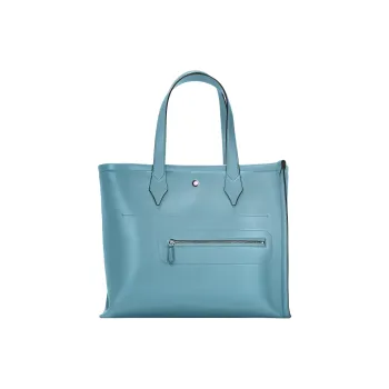 MONTBLANC Calfskin Tote Bag Shopping Bag Handbag Medium Size Women's Smoke Blue