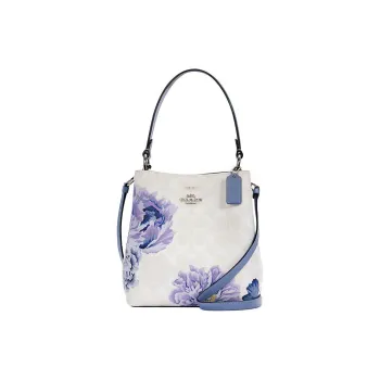 COACH Town Leather Portable One Shoulder Bucket Bag Crossbody Bag Small Size Women's White Purple