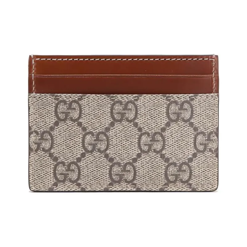 GUCCI Canvas With Leather Card Clip Card Holder Regular Unisex Ebony/Brown-1