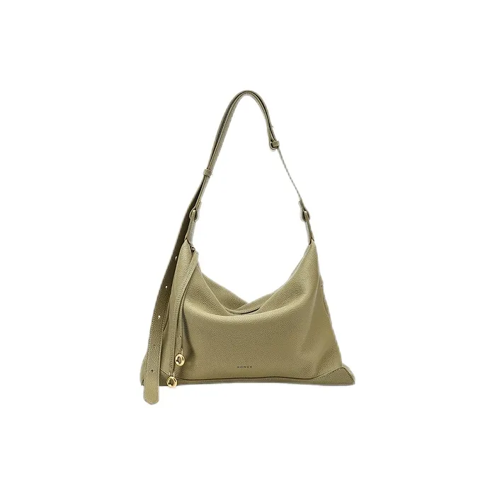 HONGU Cow Leather Hobo Bag Shoulder Bag Medium Size Women's Elephant Gray/Army Green/Pitch Black-6