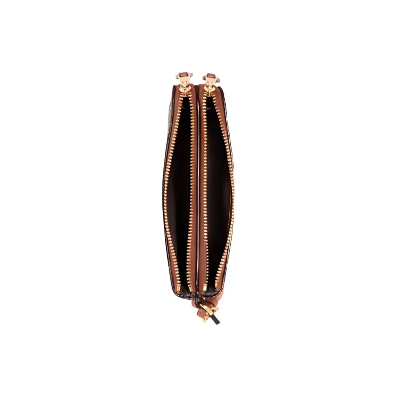 COACH Double Zip Wallet Canvas With Leather Wrist Bag Mahjong Bag Clutch Small Size Women's Brown Monogram-3