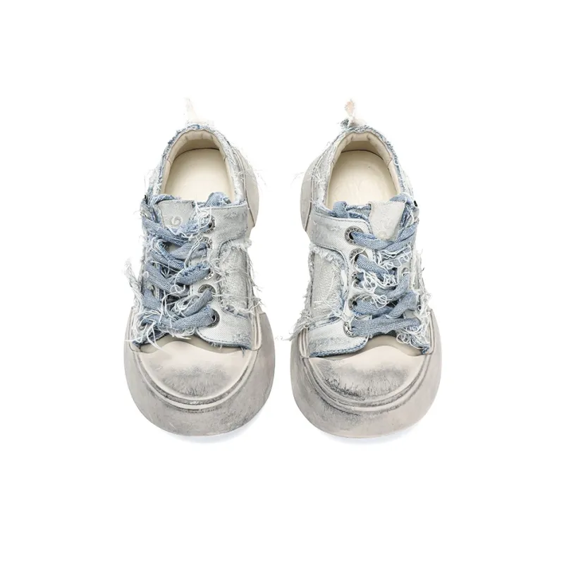 AGE ANGEL MEMENTO Wear-Resistant Height Increasing Low-Top Canvas Shoes Unisex Denim Blue-3