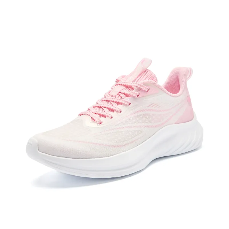 QIAODAN Cushioned Slip Resistant Abrasion Resistant Low Top Casual Running Shoes Women's White Pink-2