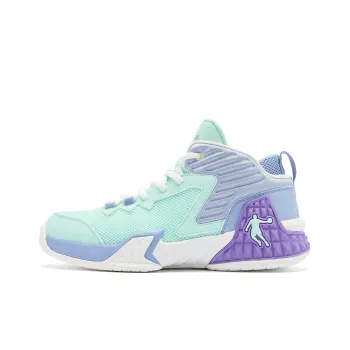 QIAODAN Grinding 1 Cushioning Coverage Anti Twist Support Anti Rollover Mid Top Basketball Shoes Men's Green Purple