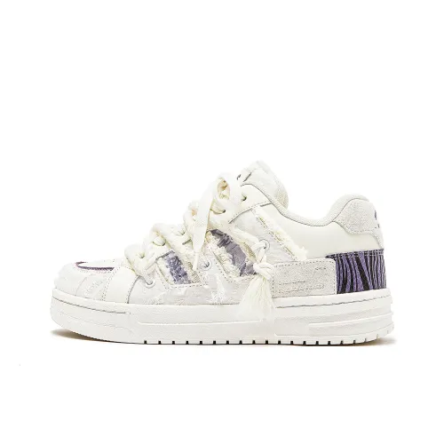 MQMS Anti-Slip And Wear-Resistant Height Increasing Low-Top Skateboard Shoes Unisex White Purple
