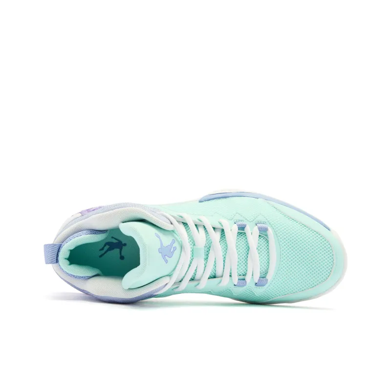 QIAODAN Grinding 1 Cushioning Coverage Anti Twist Support Anti Rollover Mid Top Basketball Shoes Men's Green Purple-3