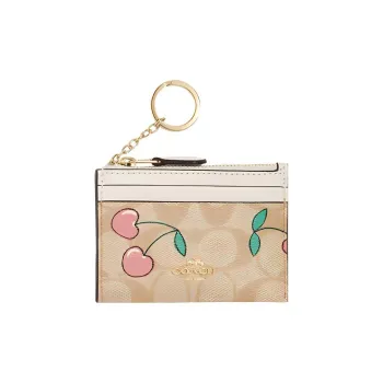 COACH Skinny Id Case Canvas With Leather Document Bag, Card Holder Mini Women's Khaki Monogram