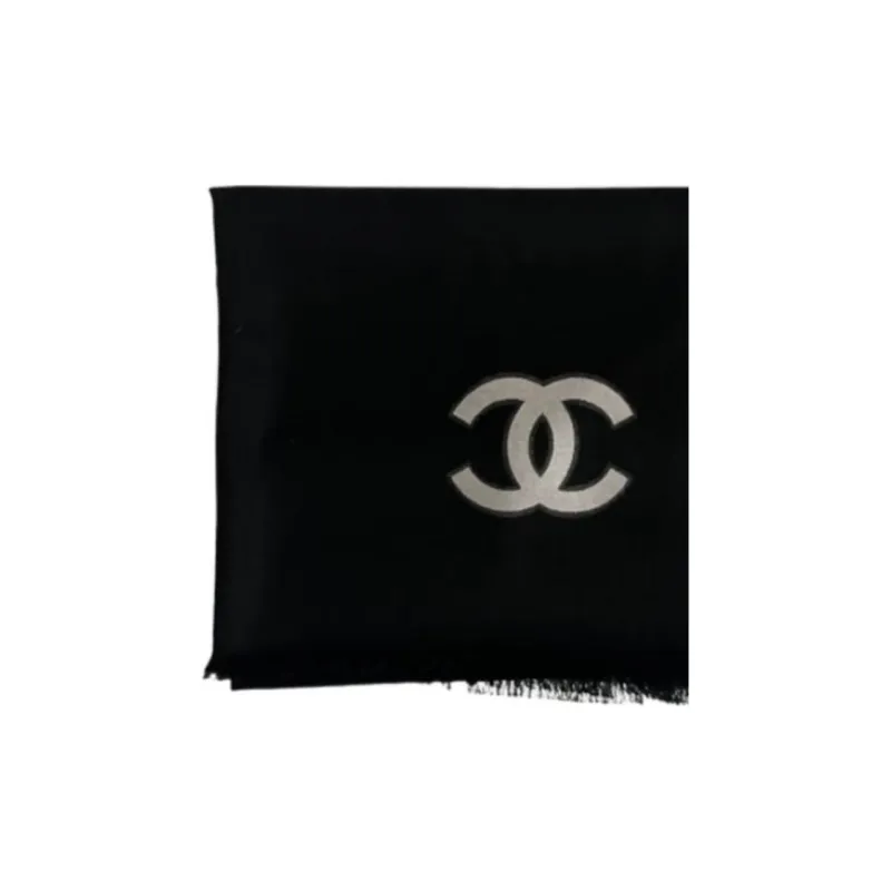 CHANEL Cashmere Knit Scarves Women's Black-2