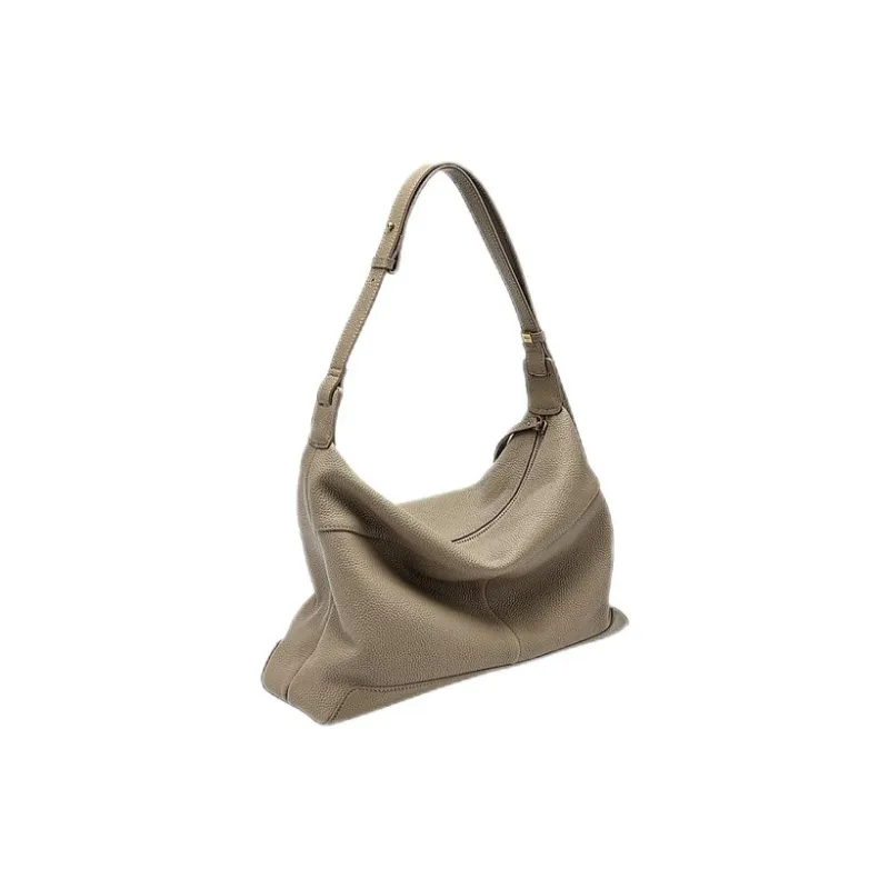 HONGU Cow Leather Hobo Bag Shoulder Bag Medium Size Women's Elephant Gray/Army Green/Pitch Black-2