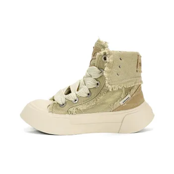 AGE ANGEL MEMENTO Wear-Resistant Height Increasing High-Top Canvas Shoes Women's Khaki