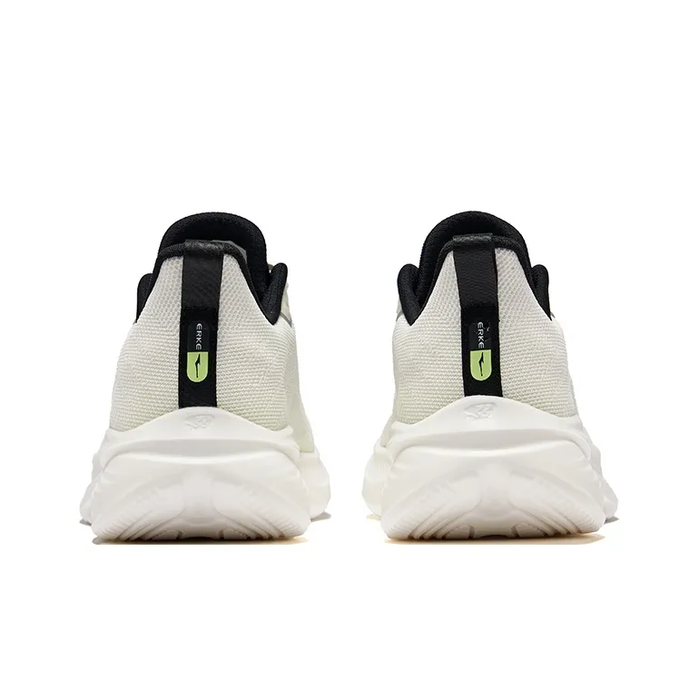 Erke Cushioning Breathable Rebound Low-Top Training Running Shoes Men's Microcrystal White Fluorescent Sprig Green-3