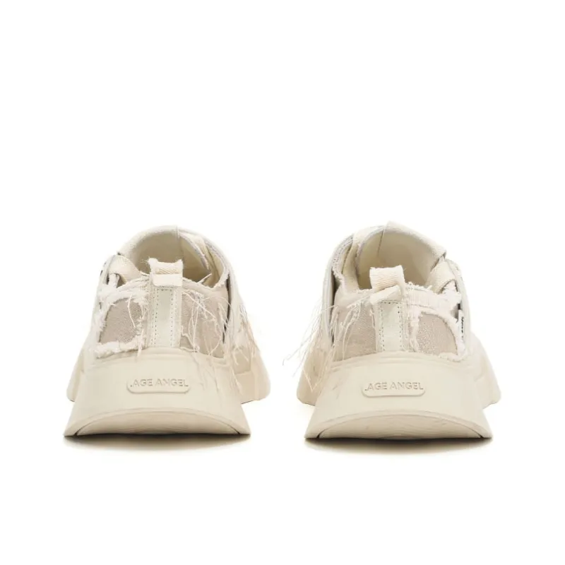 AGE ANGEL MEMENTO Wear-Resistant Height Increasing Slip-Resistant Low-Top Canvas Shoes Unisex Ecru-4