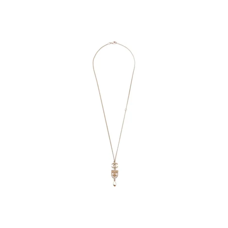CHANEL 2015 Cc Logo Faux pearl Pendant Necklace-1