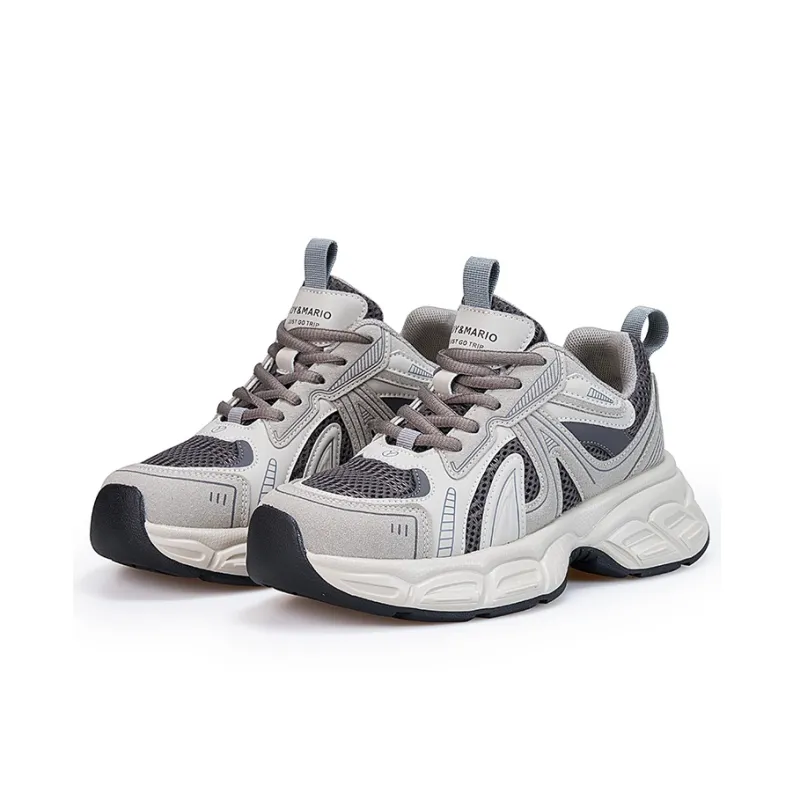 Joy&Mario Lightweight Height Increasing Low Top Chunky Sneakers Women's Gray-2