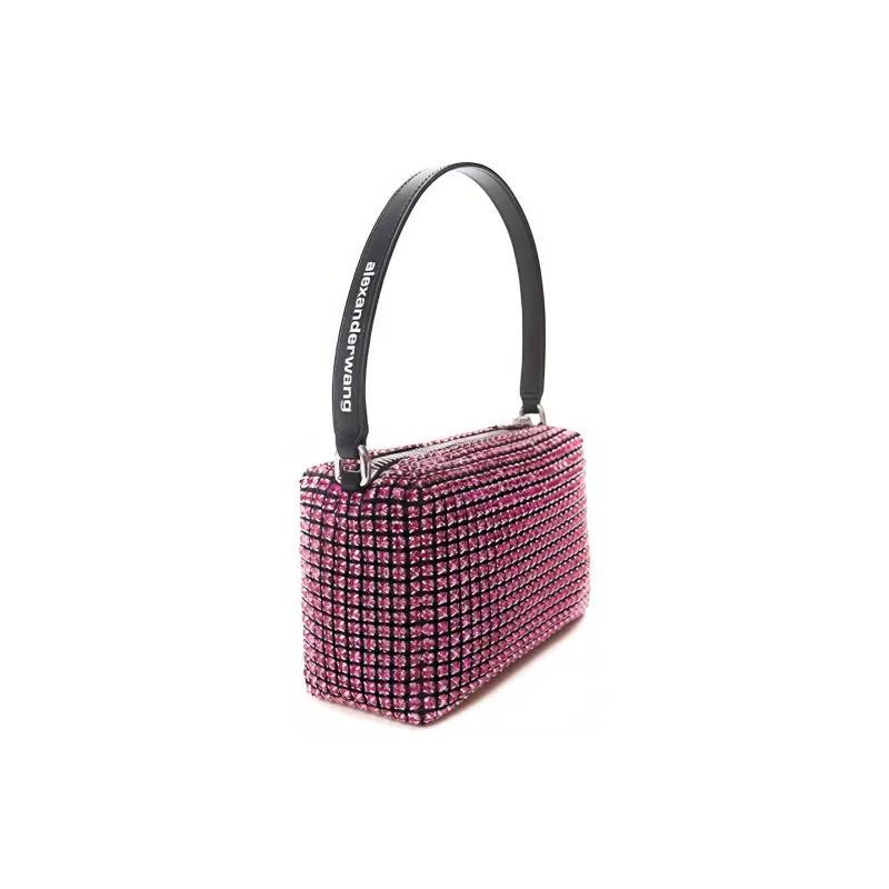 Alexander Wang Heiress Cow Leather Patchwork With Fabric Shoulder Bag Clutch Women's Peach Pink-1